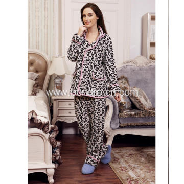 Ladies Fleece Pajama With Leo Printing With Buttons